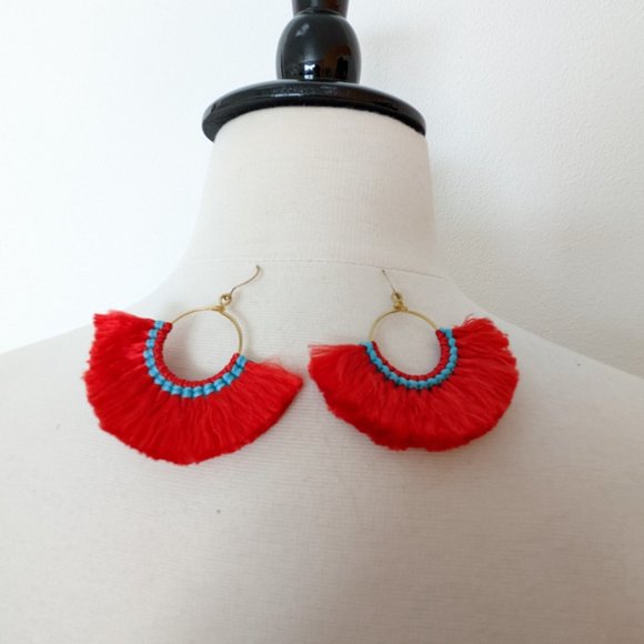 Bold! Red Tassel Earrings - Picture 3 of 4